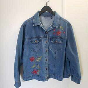 Jane Ashley Long Sleeve Blue Jean Jacket Flower Pattern Woman's Size 1X